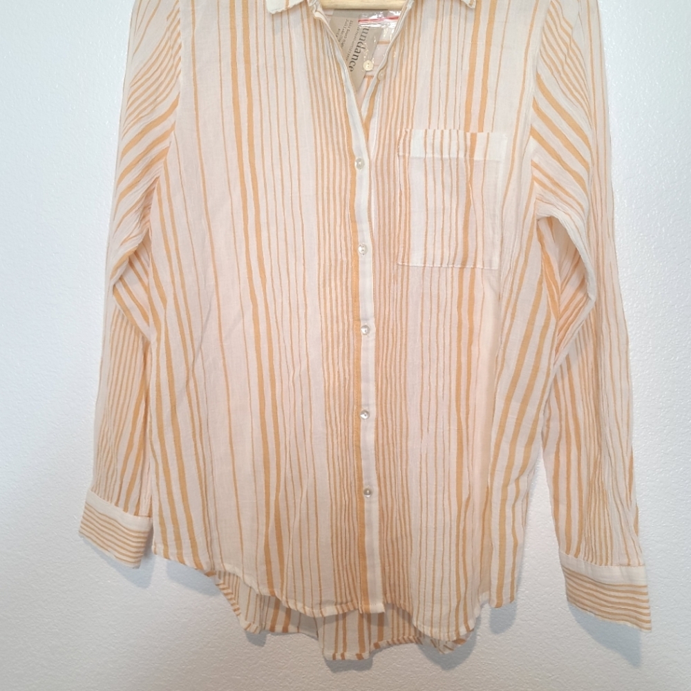 SUNDANCE Stripes Gauzy Cotton 100% Beachy Button Down Shirt NEW - Picture 3 of 9